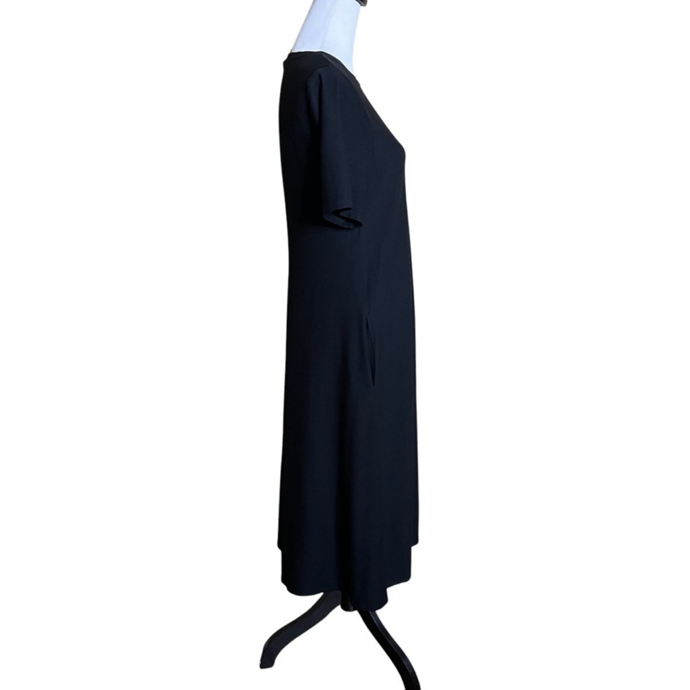 Eileen Fisher Maxi Dress Size XS Black Minimalist Cap Sleeve Crewneck Pockets - Picture 2 of 9